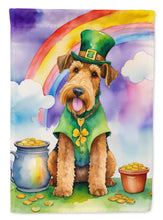 Load image into Gallery viewer, Airedale Terrier St. Patrick’s Day Garden Flag – Dog with Pot of Gold &amp; Rainbow Yard Decor