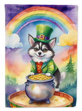 Load image into Gallery viewer, Alaskan Klee Kai St. Patrick’s Day Garden Flag – Dog with Pot of Gold &amp; Rainbow Yard Decor