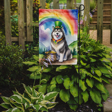 Load image into Gallery viewer, Alaskan Malamute St. Patrick’s Day Garden Flag – Dog with Pot of Gold &amp; Rainbow Yard Decor