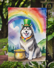 Load image into Gallery viewer, Alaskan Malamute St. Patrick’s Day Garden Flag – Dog with Pot of Gold &amp; Rainbow Yard Decor