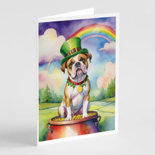 Load image into Gallery viewer, American Bulldog St Patrick's Day Greeting Cards - Blank Note Cards – 8-Pack of Artist-Designed Cards with Envelopes