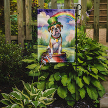 Load image into Gallery viewer, American Bulldog St. Patrick’s Day Garden Flag – Dog with Pot of Gold &amp; Rainbow Yard Decor