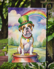 Load image into Gallery viewer, American Bulldog St. Patrick’s Day Garden Flag – Dog with Pot of Gold &amp; Rainbow Yard Decor