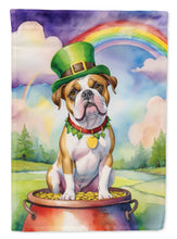 Load image into Gallery viewer, American Bulldog St. Patrick’s Day Garden Flag – Dog with Pot of Gold &amp; Rainbow Yard Decor