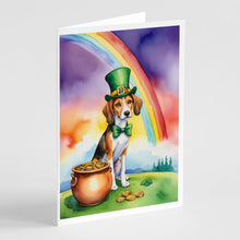 Load image into Gallery viewer, American Foxhound St Patrick's Day Greeting Cards - Blank Note Cards – 8-Pack of Artist-Designed Cards with Envelopes