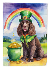 Load image into Gallery viewer, American Water Spaniel St. Patrick’s Day Garden Flag – Dog with Pot of Gold &amp; Rainbow Yard Decor