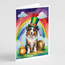 Load image into Gallery viewer, Australian Shepherd St Patrick's Day Greeting Cards - Blank Note Cards – 8-Pack of Artist-Designed Cards with Envelopes