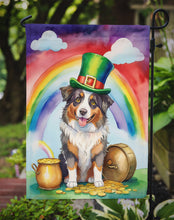 Load image into Gallery viewer, Australian Shepherd St. Patrick’s Day Garden Flag – Dog with Pot of Gold &amp; Rainbow Yard Decor