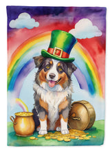 Load image into Gallery viewer, Australian Shepherd St. Patrick’s Day Garden Flag – Dog with Pot of Gold &amp; Rainbow Yard Decor