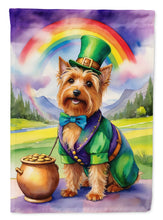 Load image into Gallery viewer, Australian Terrier St. Patrick’s Day Garden Flag – Dog with Pot of Gold &amp; Rainbow Yard Decor