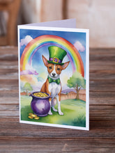 Load image into Gallery viewer, Basenji St Patrick's Day Greeting Cards - Blank Note Cards – 8-Pack of Artist-Designed Cards with Envelopes