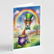 Load image into Gallery viewer, Basenji St Patrick's Day Greeting Cards - Blank Note Cards – 8-Pack of Artist-Designed Cards with Envelopes