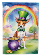 Load image into Gallery viewer, Basenji St. Patrick’s Day Garden Flag – Dog with Pot of Gold &amp; Rainbow Yard Decor