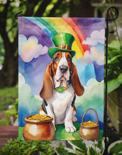 Load image into Gallery viewer, Basset Hound St. Patrick’s Day Garden Flag – Dog with Pot of Gold &amp; Rainbow Yard Decor
