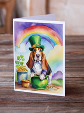Load image into Gallery viewer, Basset Hound St Patrick's Day Greeting Cards - Blank Note Cards – 8-Pack of Artist-Designed Cards with Envelopes