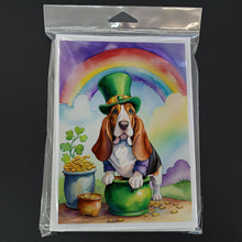 Load image into Gallery viewer, Basset Hound St Patrick's Day Greeting Cards - Blank Note Cards – 8-Pack of Artist-Designed Cards with Envelopes