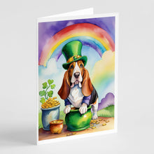 Load image into Gallery viewer, Basset Hound St Patrick's Day Greeting Cards - Blank Note Cards – 8-Pack of Artist-Designed Cards with Envelopes
