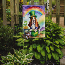 Load image into Gallery viewer, Basset Hound St. Patrick’s Day Garden Flag – Dog with Pot of Gold &amp; Rainbow Yard Decor