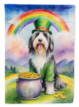 Load image into Gallery viewer, Bearded Collie St. Patrick’s Day Garden Flag – Dog with Pot of Gold &amp; Rainbow Yard Decor