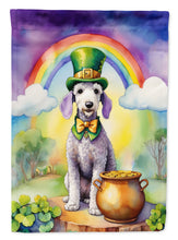 Load image into Gallery viewer, Bedlington Terrier St. Patrick’s Day Garden Flag – Dog with Pot of Gold &amp; Rainbow Yard Decor