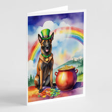 Load image into Gallery viewer, Belgian Malinois St Patrick's Day Greeting Cards - Blank Note Cards – 8-Pack of Artist-Designed Cards with Envelopes