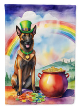 Load image into Gallery viewer, Belgian Malinois St. Patrick’s Day Garden Flag – Dog with Pot of Gold &amp; Rainbow Yard Decor