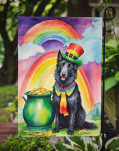 Load image into Gallery viewer, Belgian Sheepdog St. Patrick’s Day Garden Flag – Dog with Pot of Gold &amp; Rainbow Yard Decor