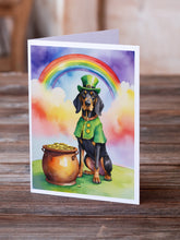 Load image into Gallery viewer, Black and Tan Coonhound St Patrick's Day Greeting Cards - Blank Note Cards – 8-Pack of Artist-Designed Cards with Envelopes