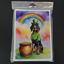 Load image into Gallery viewer, Black and Tan Coonhound St Patrick's Day Greeting Cards - Blank Note Cards – 8-Pack of Artist-Designed Cards with Envelopes
