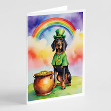 Load image into Gallery viewer, Black and Tan Coonhound St Patrick's Day Greeting Cards - Blank Note Cards – 8-Pack of Artist-Designed Cards with Envelopes