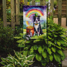 Load image into Gallery viewer, Border Collie St. Patrick’s Day Garden Flag – Dog with Pot of Gold &amp; Rainbow Yard Decor