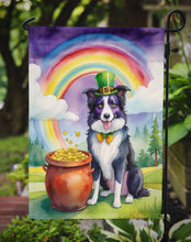 Load image into Gallery viewer, Border Collie St. Patrick’s Day Garden Flag – Dog with Pot of Gold &amp; Rainbow Yard Decor