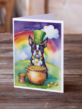Load image into Gallery viewer, Boston Terrier St Patrick's Day Greeting Cards - Blank Note Cards – 8-Pack of Artist-Designed Cards with Envelopes