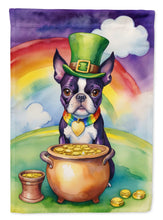 Load image into Gallery viewer, Boston Terrier St. Patrick’s Day Garden Flag – Dog with Pot of Gold &amp; Rainbow Yard Decor