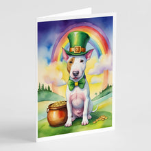 Load image into Gallery viewer, Bull Terrier St Patrick's Day Greeting Cards - Blank Note Cards – 8-Pack of Artist-Designed Cards with Envelopes