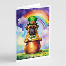 Load image into Gallery viewer, Bullmastiff St Patrick's Day Greeting Cards - Blank Note Cards – 8-Pack of Artist-Designed Cards with Envelopes