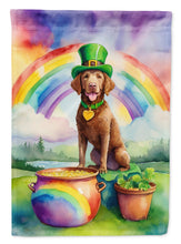 Load image into Gallery viewer, Chesapeake Bay Retriever St. Patrick’s Day Garden Flag – Dog with Pot of Gold &amp; Rainbow Yard Decor