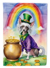 Load image into Gallery viewer, Chinese Crested St. Patrick’s Day Garden Flag – Dog with Pot of Gold &amp; Rainbow Yard Decor