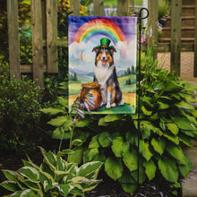 Load image into Gallery viewer, Collie St. Patrick’s Day Garden Flag – Dog with Pot of Gold &amp; Rainbow Yard Decor