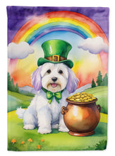 Load image into Gallery viewer, Coton de Tulear St. Patrick’s Day Garden Flag – Dog with Pot of Gold &amp; Rainbow Yard Decor