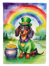 Load image into Gallery viewer, Dachshund St. Patrick’s Day Garden Flag – Dog with Pot of Gold &amp; Rainbow Yard Decor