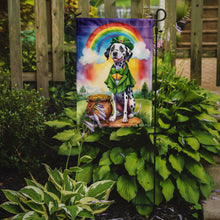 Load image into Gallery viewer, Dalmatian St. Patrick’s Day Garden Flag – Dog with Pot of Gold &amp; Rainbow Yard Decor