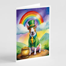 Load image into Gallery viewer, English Bull Terrier St Patrick's Day Greeting Cards - Blank Note Cards – 8-Pack of Artist-Designed Cards with Envelopes
