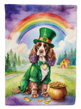 Load image into Gallery viewer, English Cocker Spaniel St. Patrick’s Day Garden Flag – Dog with Pot of Gold &amp; Rainbow Yard Decor