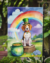 Load image into Gallery viewer, English Foxhound St. Patrick’s Day Garden Flag – Dog with Pot of Gold &amp; Rainbow Yard Decor