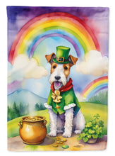 Load image into Gallery viewer, Fox Terrier St. Patrick’s Day Garden Flag – Dog with Pot of Gold &amp; Rainbow Yard Decor