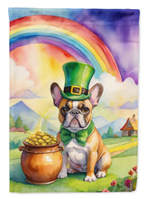 Load image into Gallery viewer, French Bulldog St. Patrick’s Day Garden Flag – Dog with Pot of Gold &amp; Rainbow Yard Decor