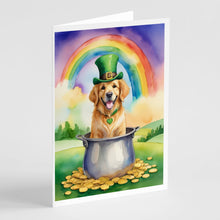 Load image into Gallery viewer, Golden Retriever St Patrick's Day Greeting Cards - Blank Note Cards – 8-Pack of Artist-Designed Cards with Envelopes