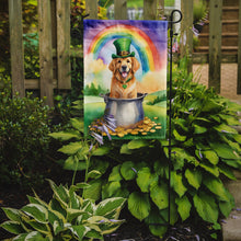 Load image into Gallery viewer, Golden Retriever St. Patrick’s Day Garden Flag – Dog with Pot of Gold &amp; Rainbow Yard Decor