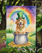 Load image into Gallery viewer, Golden Retriever St. Patrick’s Day Garden Flag – Dog with Pot of Gold &amp; Rainbow Yard Decor